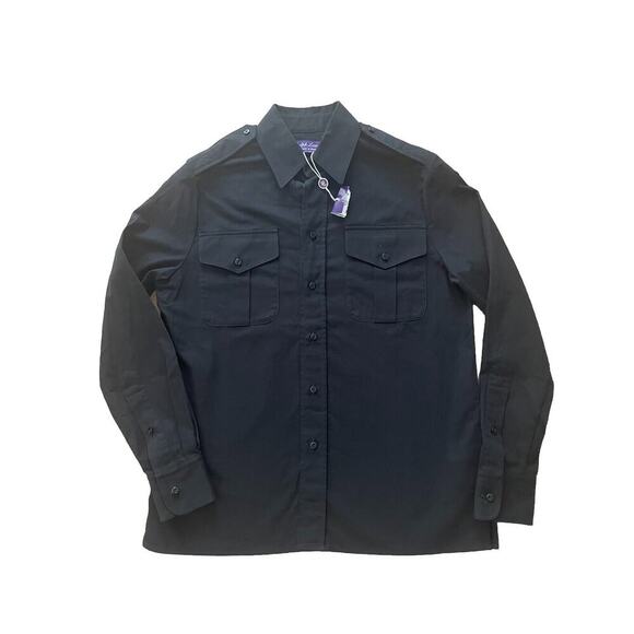 Ralph Lauren Purple Label Button Down Black Work Shirt 0 Military Cotton Collar - Picture 1 of 6